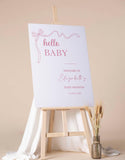 Hello Baby Decoration Baby Shower Welcome Sign Coquette Bow Entrance Foamboard Sign Printed Hello Baby Ribbon Minimalist Poster Paper