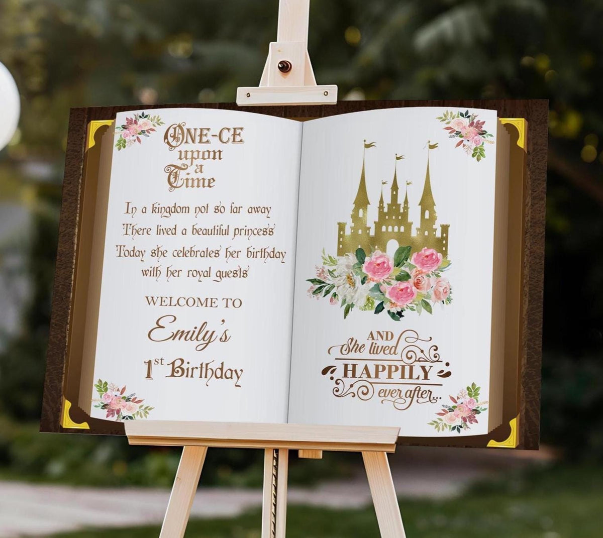 Personalized Princess 1st Birthday Foamboard Floral Castle