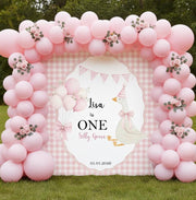 Pink Gingham Silly Goose 1st Birthday Banner One year old Birthday Decor