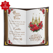 Red Rose Book Decor Sweet 16 Princess Backdrop Fairytale Storybook Banner Royal Medieval Floral Castle Sign Custom Wedding Bridal Shower