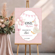 One Silly Goose Birthday Sign Pink Gingham Printed 1 Year Old Goose Party Foamboard