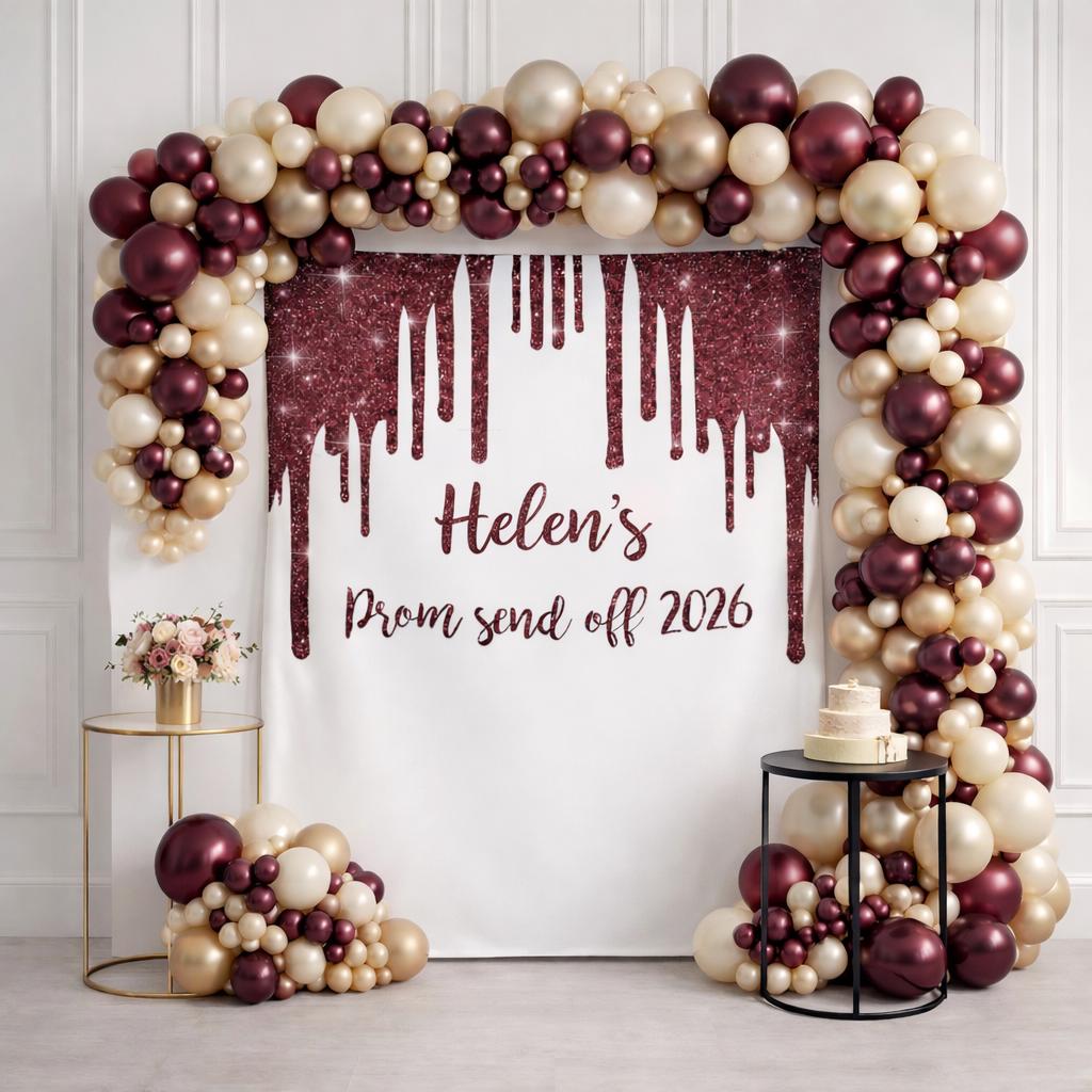Maroon Glitter Graduation Backdrop Class of 2026 Custom Birthday