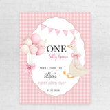 First Birthday Party Sign Printed One Silly Goose Foamboard Pink Gingham 1 Year Old Goose Party Poster Girl Coquette Bow Balloon Decor