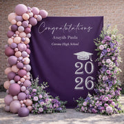 Purple Silver Graduation Backdrop Personalized