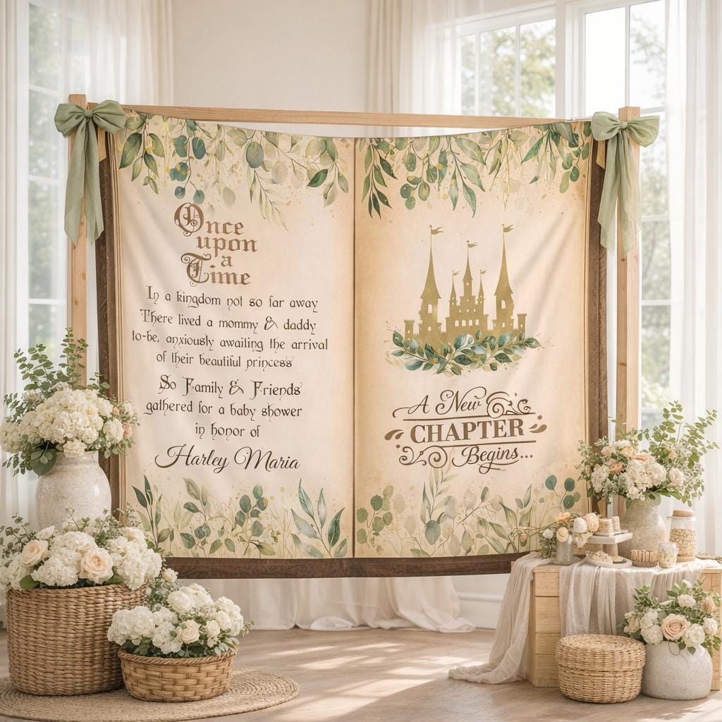 Greenery Book Baby Shower Decor, Once Upon a Time,