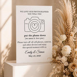 Printed No Phone Wedding Sign, Unplugged Ceremony Decor,