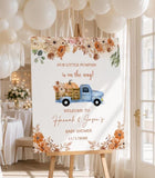 Fall Pumpkin Baby Shower Sign: Blue Truck Welcome Poster Printed and Shipped Foamboard