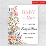 Printed Wildflower Baby Shower Welcome Sign, Baby in Bloom Decor, Colorful Floral Baby Brunch Foam Board, Baby Sprinkle Poster