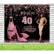 Rose Gold Personalised 40th Birthday Banner with Photo - iJay Backdrops