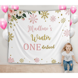 Winter ONEderland Backdrop, Girl Snowflake Birthday Backdrop - iJay Backdrops