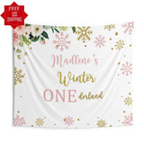 Winter ONEderland Backdrop, Girl Snowflake Birthday Backdrop - iJay Backdrops
