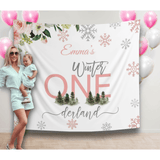 Pink Winter ONEderland Girl Birthday Backdrop - iJay Backdrops
