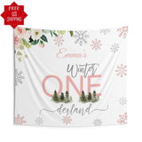Pink Winter ONEderland Girl Birthday Backdrop - iJay Backdrops