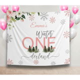 Pink Winter ONEderland Girl Birthday Backdrop - iJay Backdrops