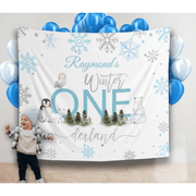 Blue Winter Onederland Snow Flakes Birthday backdrop, Boy Winter Party Backdrop - iJay Backdrops