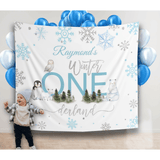 Blue Winter Onederland Snow Flakes Birthday backdrop, Boy Winter Party Backdrop - iJay Backdrops