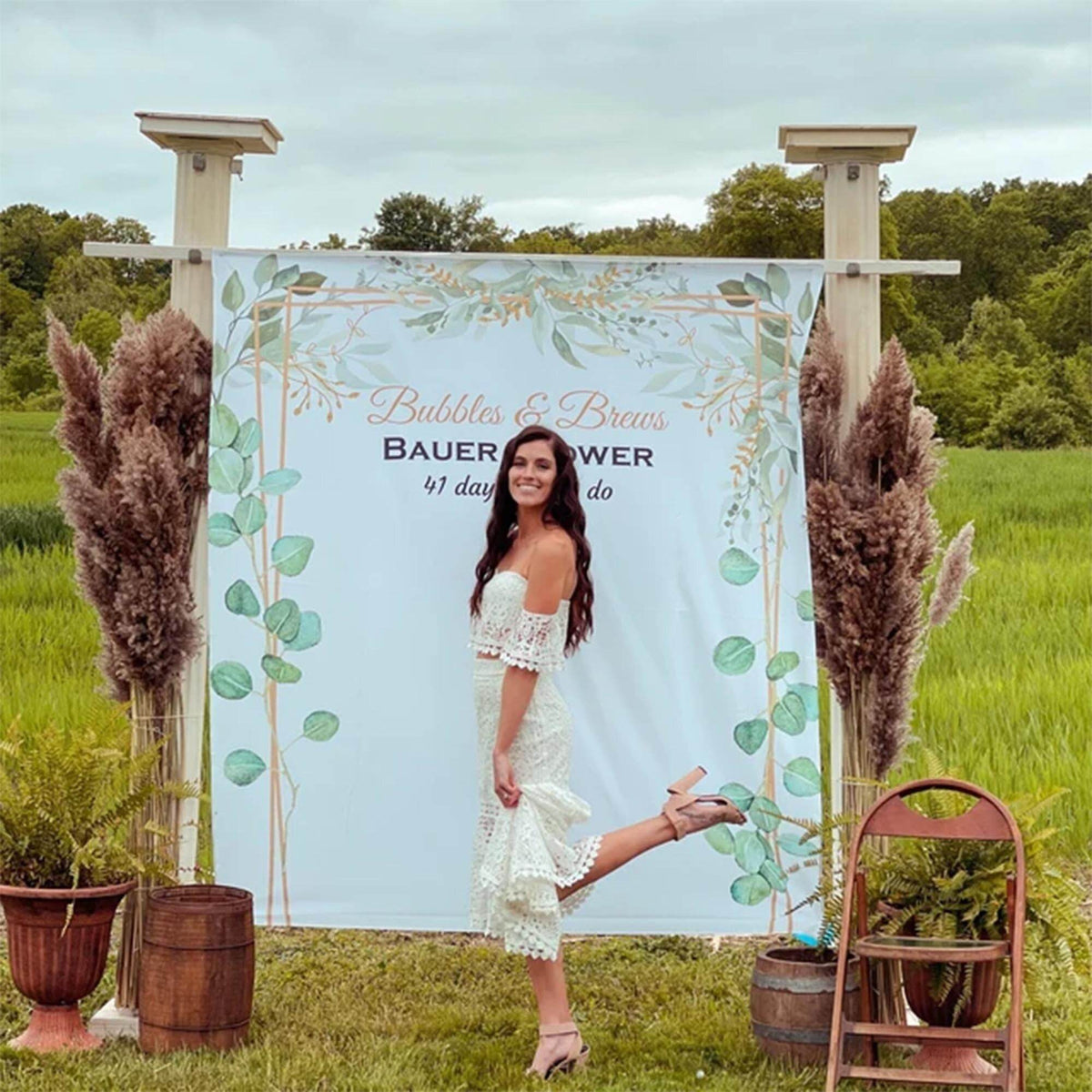 Greenery Outdoor Backdrop for Bridal shower - iJay Backdrops