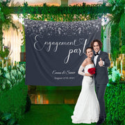 Navy and Silver Glitter Engagement Backdrop - iJay Backdrops