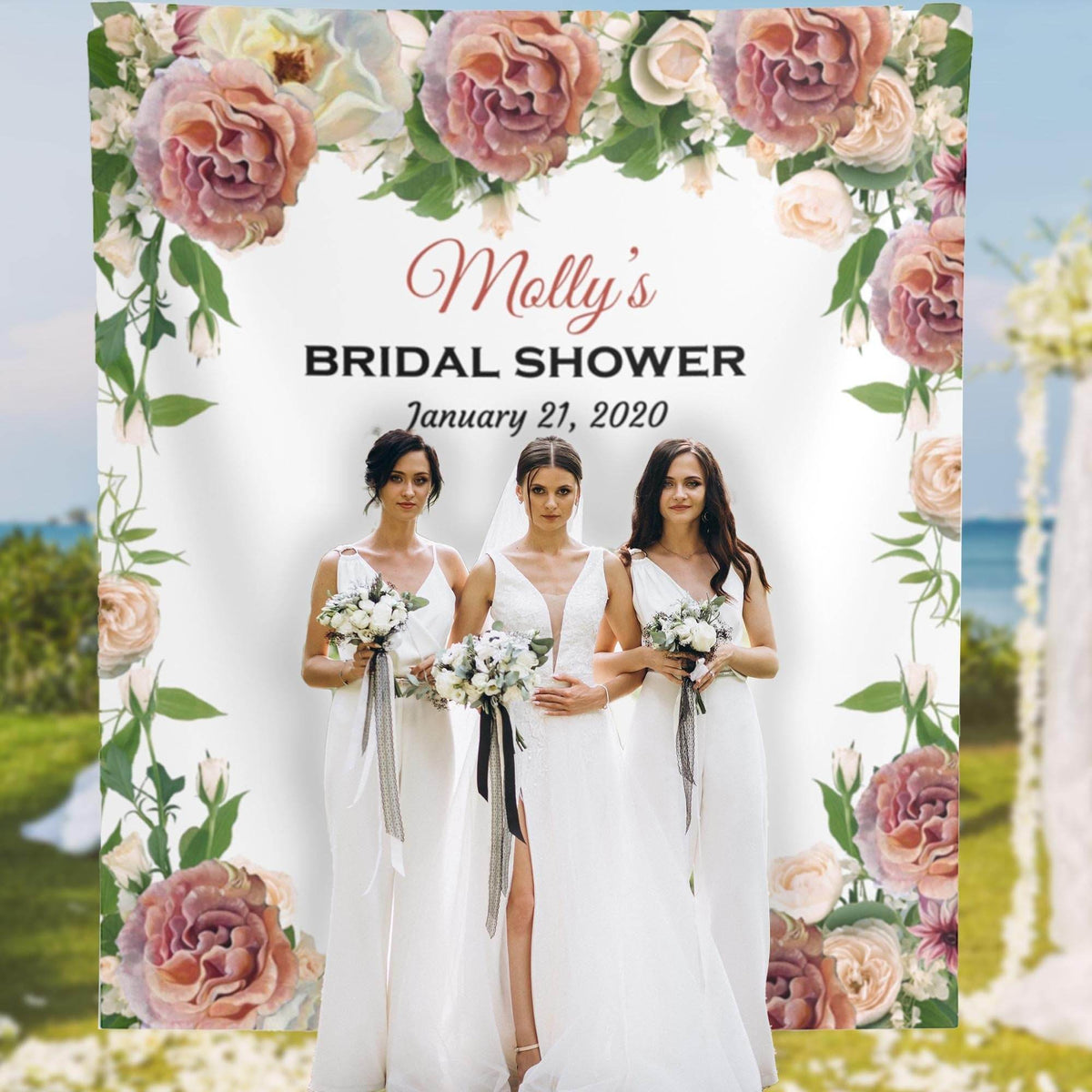 Dusty Pink Boho Bridal Shower Backdrop - iJay Backdrops