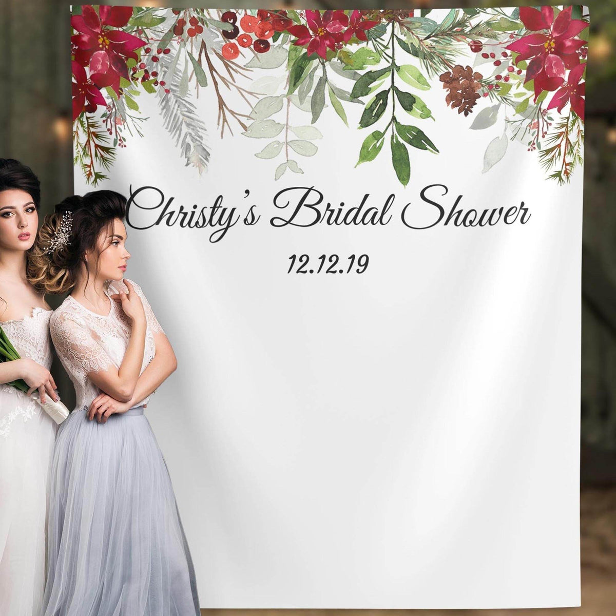 Red Christmas Bridal Shower Backdrop - iJay Backdrops
