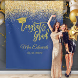 Blue and Gold Graduation Backdrop - iJay Backdrops