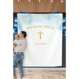 Blue Christening Backdrop, Boy Baptism Backdrop - iJay Backdrops