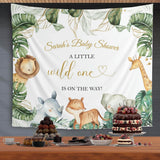 Wild One Baby Shower Decoration Safari Jungle Shower Backdrop Little Wild One Banner Greenery Gold Safari Animals Background Boy Baby Shower - iJay Backdrops