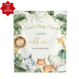 Wild One Baby Shower Decoration Safari Jungle Shower Backdrop Little Wild One Banner Greenery Gold Safari Animals Background Boy Baby Shower - iJay Backdrops