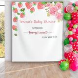Strawberry Baby Shower Backdrop Pink Berry Sweet Baby Shower Banner Berry Sweet Baby on the Way Summer Fruit Girl Baby Shower Decoration - iJay Backdrops