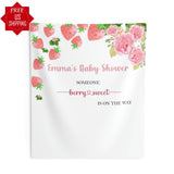 Strawberry Baby Shower Backdrop Pink Berry Sweet Baby Shower Banner Berry Sweet Baby on the Way Summer Fruit Girl Baby Shower Decoration - iJay Backdrops