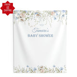 Blue Wildflower Dusty Pink Baby Shower Backdrop - iJay Backdrops