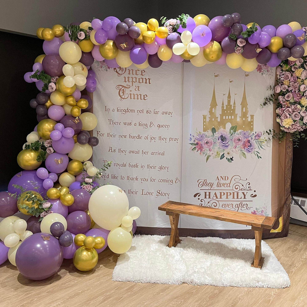 Purple Princess Baby Shower Backdrop Lavender Fairytale Decor Royal Shower Little Princess Once Upon A Time Castle Baby Shower Banner - iJay Backdrops