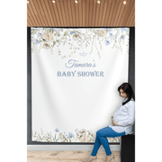 Blue Wildflower Dusty Pink Baby Shower Backdrop - iJay Backdrops