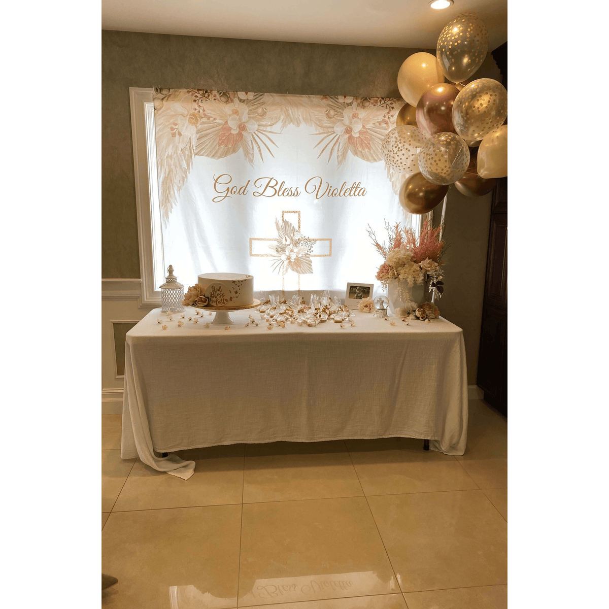 Boho Baptism Baby Shower Backdrop - iJay Backdrops