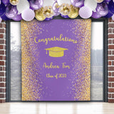 Purple Gold Graduation Backdrop, 2023 Prom Photo Booth, Gold Glitter Congrats Grad Banner, Grad Ceremony Background, College Grad Party - iJay Backdrops