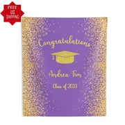 Purple Gold Graduation Backdrop, 2023 Prom Photo Booth, Gold Glitter Congrats Grad Banner, Grad Ceremony Background, College Grad Party - iJay Backdrops