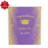 Purple Gold Graduation Backdrop, 2023 Prom Photo Booth, Gold Glitter Congrats Grad Banner, Grad Ceremony Background, College Grad Party - iJay Backdrops