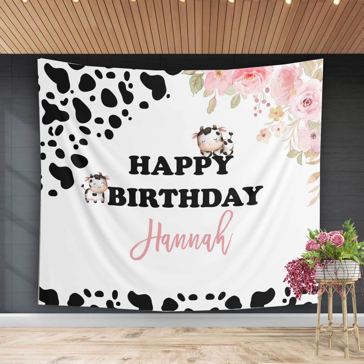 Cowprint Kids Floral Birthday Backdrop - iJay Backdrops