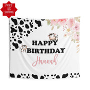 Cowprint Kids Floral Birthday Backdrop - iJay Backdrops
