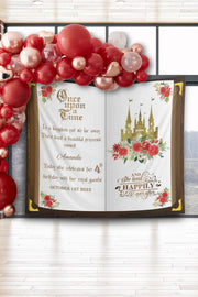 Red Roses Birthday Decor Once Upon a Time Birthday Backdrop Princess Party Banner Royal Castle Fairytale Background Derby Happy Birthday - iJay Backdrops