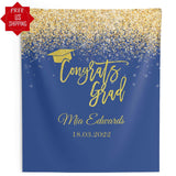 Royal Blue Gold Graduation Backdrop, Congrats Grad Backdrop, Grad Celebration Background, College Grad Party Backdrop, Prom Backdrop 2023 - iJay Backdrops