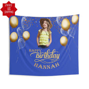 Custom Photo Black and Gold Birthday Balloon Backdrop - iJay Backdrops