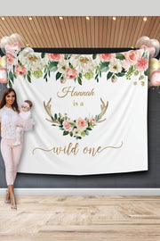 Floral Deer Antlers First Birthday Backdrop - iJay Backdrops