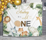 Wild One Boy 1st Birthday Banner High Chair Safari First Birthday Backdrop Jungle Animals First Birthday Decor One Year Happy 1st Birthday - iJay Backdrops