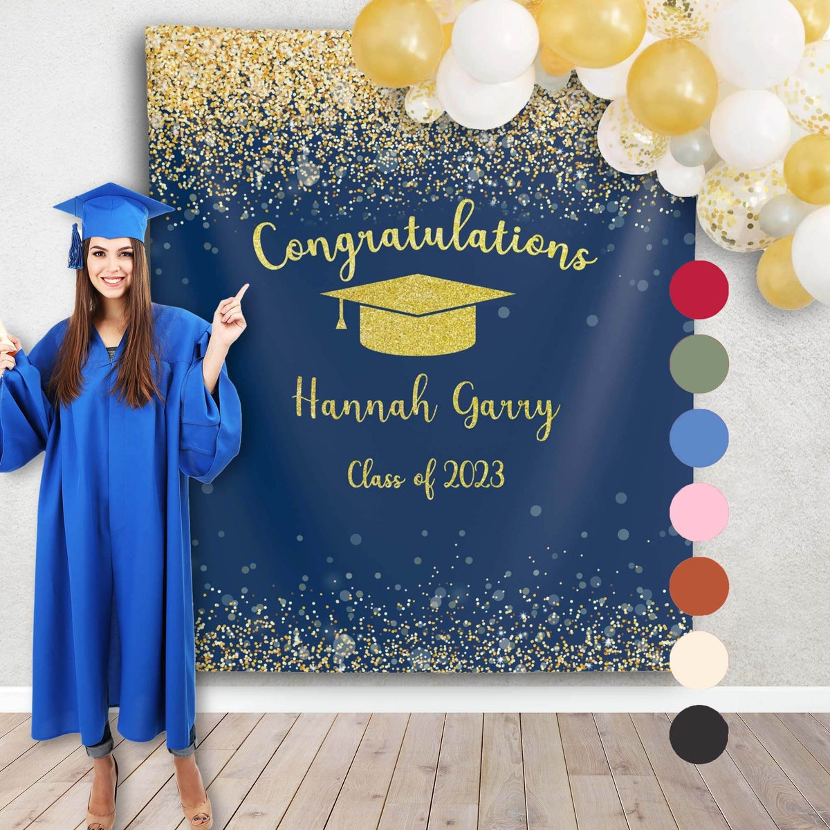 Navy Blue and Gold Graduation Party Backdrop - iJay Backdrops