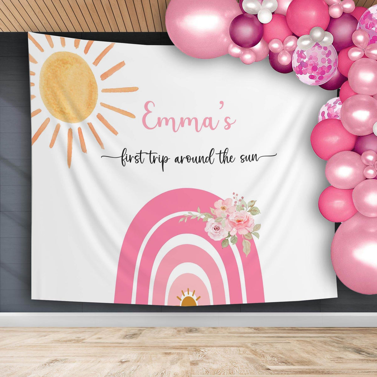 Pink Rainbow First Trip Sun Birthday Backdrop - iJay Backdrops