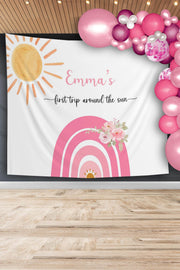 Pink Rainbow First Trip Sun Birthday Backdrop - iJay Backdrops