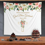 Girl Floral Gold Cross Baptism Backdrop