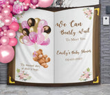 Pink Bear We can Bearly Wait Baby Shower Backdrop - iJay Backdrops