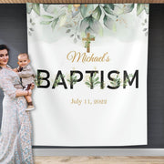 Greenery Eucalyptus Leaves Baptism Backdrop - iJay Backdrops